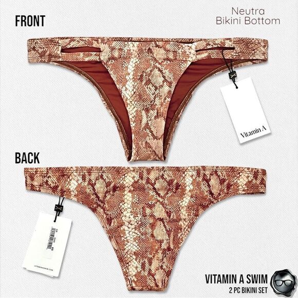 VITAMIN A SWIM NEUTRA 2 PIECE BIKINI SET BROWN BRALETTE TOP + SAND SNAKE BOTTOM - Picture 7 of 12